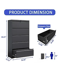 Boyel Living 5 Drawer Metal Lateral File Cabinet , Lockable File Cabinet for Home Office, Locking Metal File Cabinet for Legal/Letter/A4/F4 Size