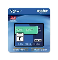 Brother P-Touch TZE751CS 0.94 in. x 26.2 ft. TZe Laminated Removable Label Tapes - Black on Green