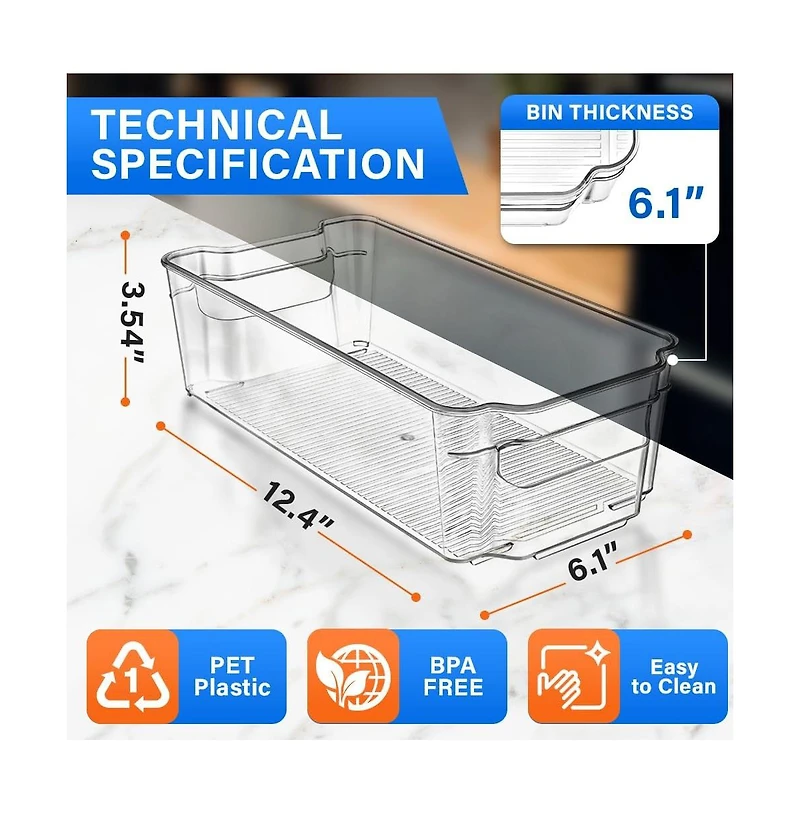 Lifemaster Multi-purpose Refrigerator Bins - 14 pieces Usable and Stackable Design Fridge Bin Organizer with Easy Grip Handles