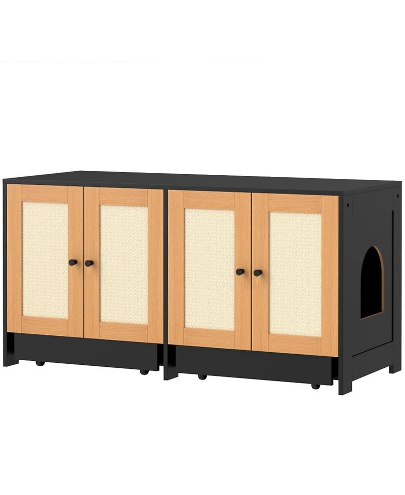 Aostirmotor Cat Litter Box Enclosure for 2 Cats or Kittens in Black