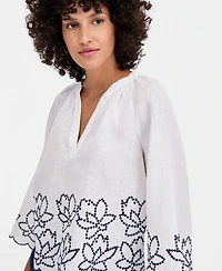 Charter Club Women's 100% Linen Raglan-Sleeve Cabana Top, Created for Macy's