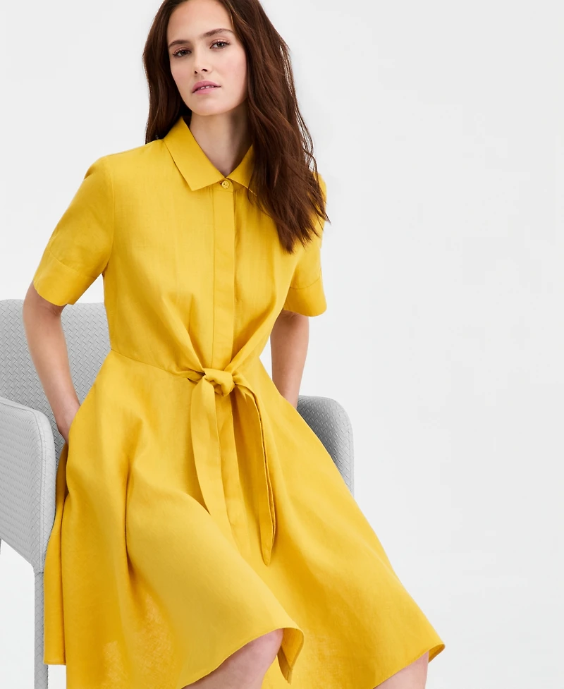 Charter Club Women's 100% Linen Tie-Front Fit & Flare Dress, Created for Macy's
