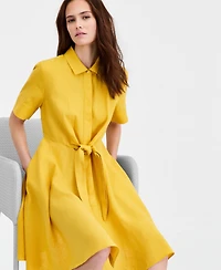 Charter Club Women's 100% Linen Tie-Front Fit & Flare Dress, Created for Macy's