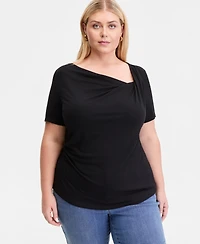 I.n.c. International Concepts Plus Asymmetric Neck Short-Sleeve Top, Macy's Exclusive