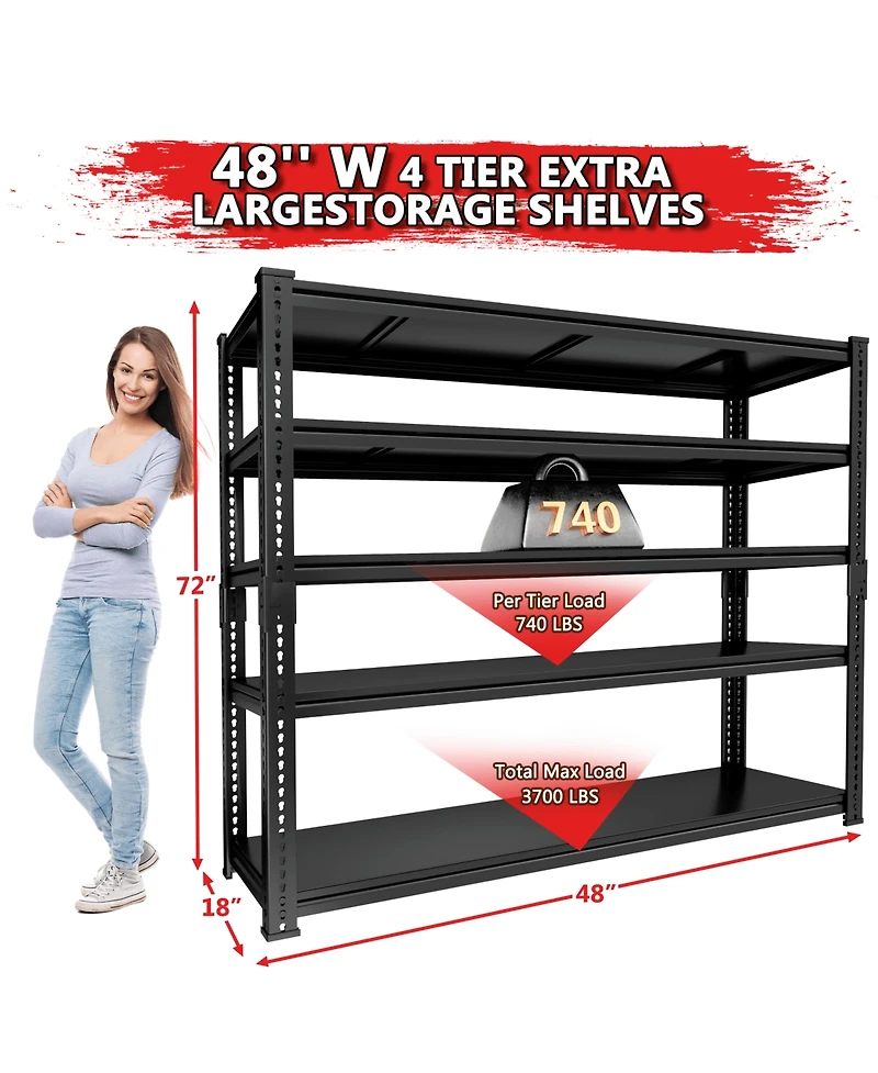 Lovmor 5-Tier 48 in W x 72 in H x 18 in D Adjustable Solid Plate Heavy Duty Metal Shelving Unit