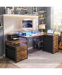 Aheaplus Reversible L Shaped Desk with 6 Drawers, 70.8'' Large Computer Outlets, Monitor Stand & Cpu