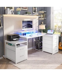 Aheaplus Reversible L Shaped Desk with 6 Drawers, 70.8'' Large Computer Outlets, Monitor Stand & Cpu