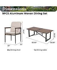 Mondawe 9-piece Outdoor Patio Dining Set include 8 Aluminum Armchairs