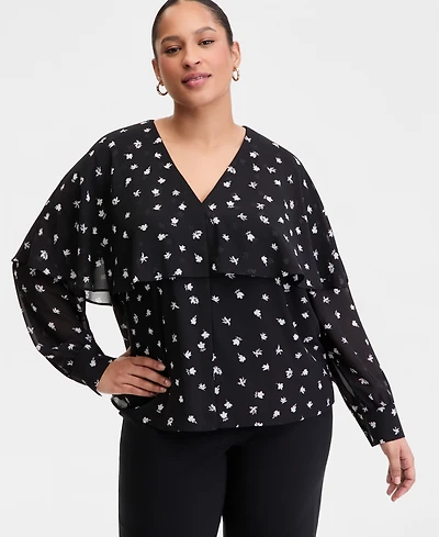 I.n.c. International Concepts Plus Long-Sleeve Cape-Shoulder Blouse, Macy's Exclusive
