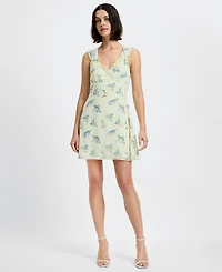 French Connection Women's Yellow Floral V-Neck Sleeveless Mini Dress