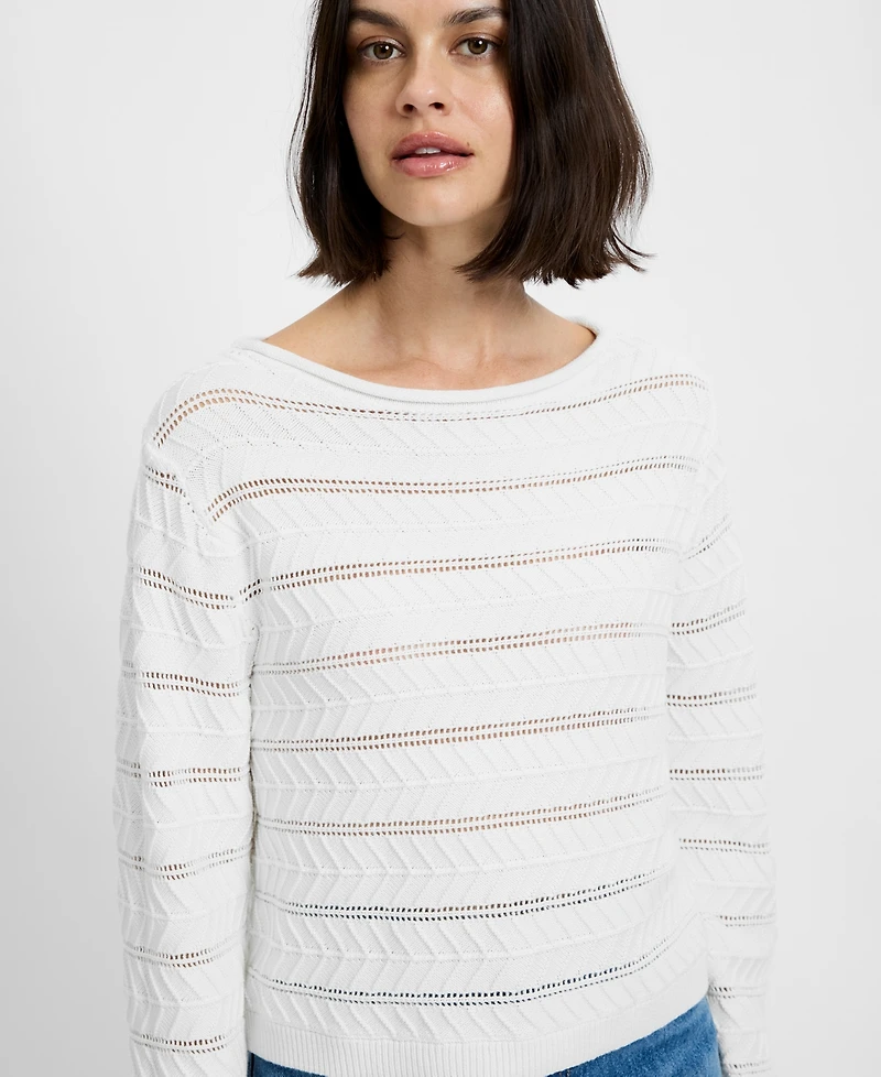 French Connection Women's Mozart Crochet Striped Boat Neck Sweater