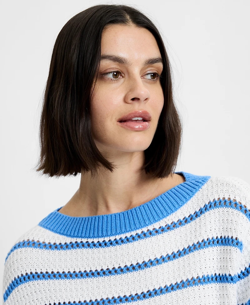 French Connection Women's Teddy Knit Open Stripe Boat Neck Sweater