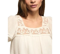 Lucky Brand Women's Mesh Lace Square Neck Top