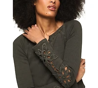 Lucky Brand Women's Lace Notch Neck Fitted Top