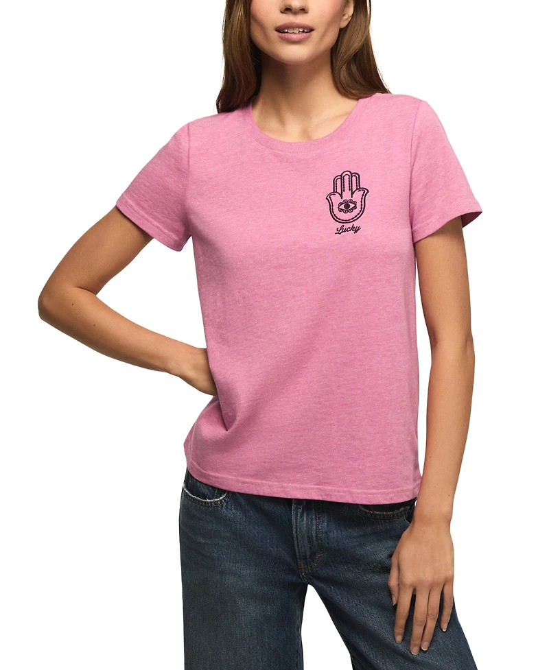 Lucky Brand Women's Hamsa Eye Crewneck Top