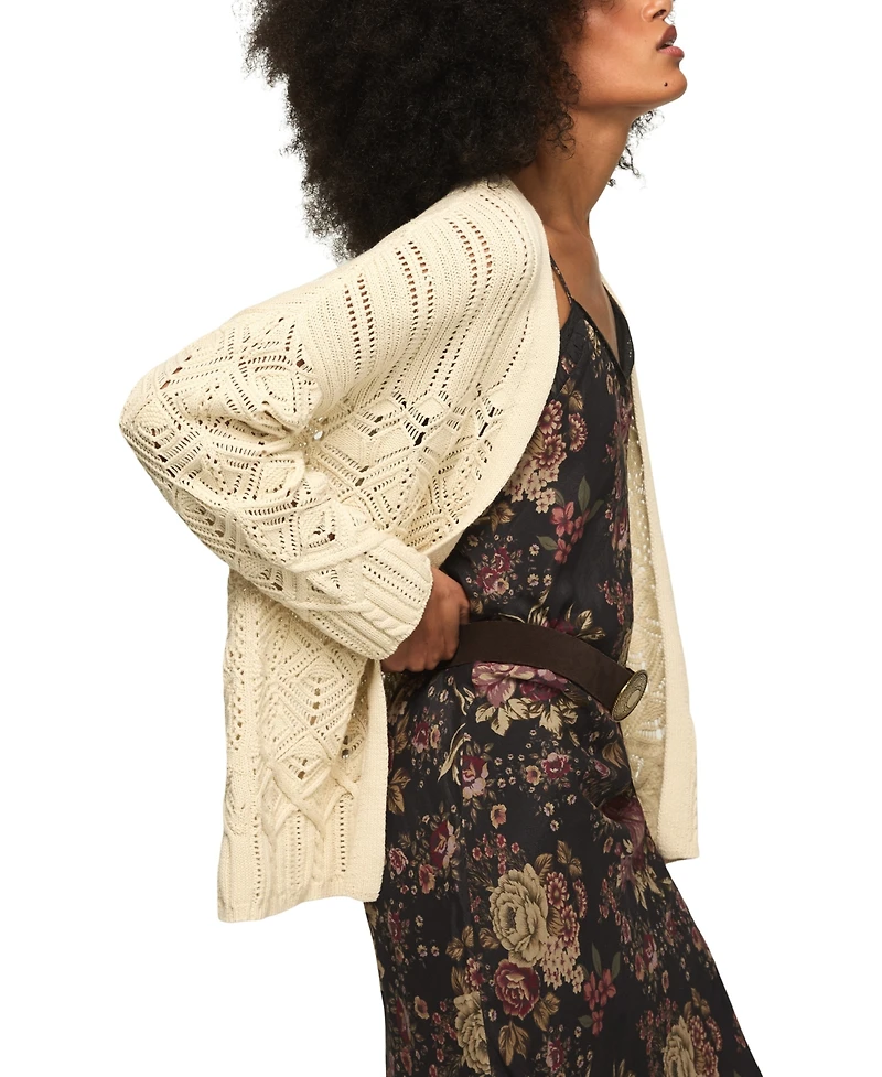 Lucky Brand Women's Mixed Stitch Open Front Cardigan Sweater