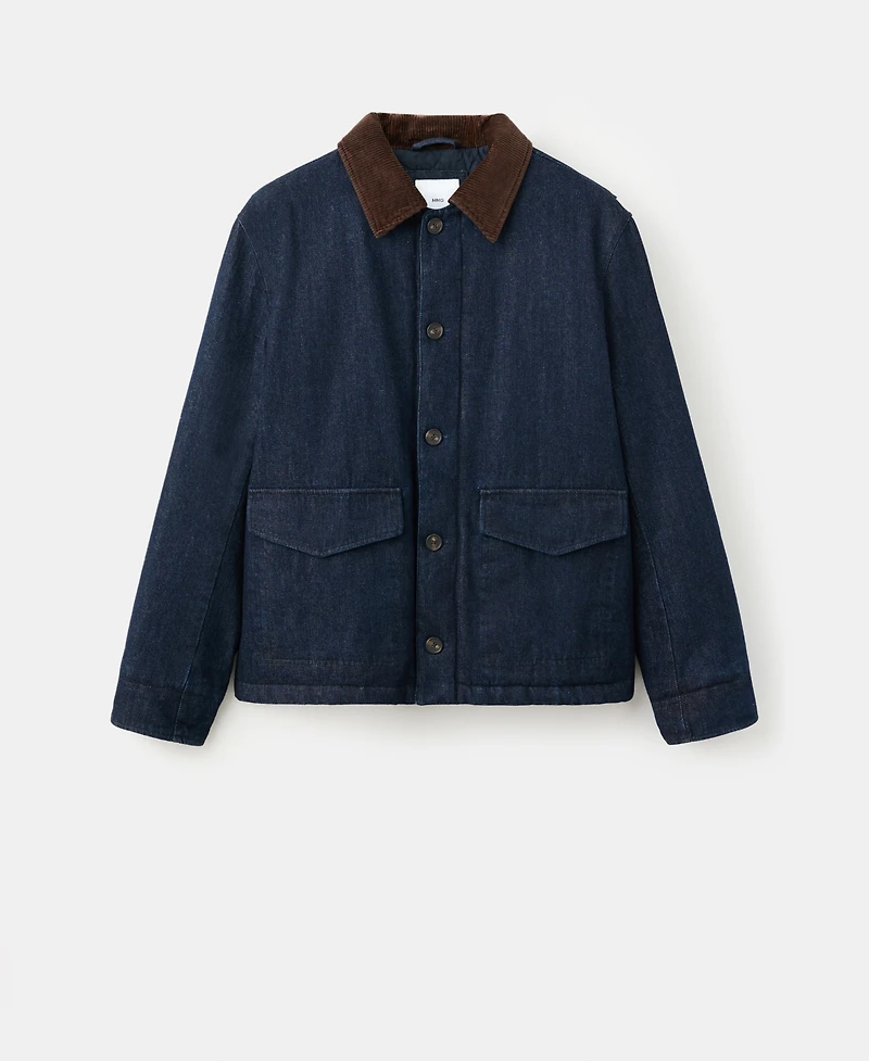 Mango Men's Corduroy Collar Quilted Denim Jacket