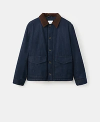 Mango Men's Corduroy Collar Quilted Denim Jacket