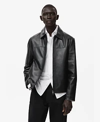 Mango Men's Pockets Leather Jacket
