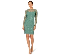 Adrianna Papell Women's Crewneck Beaded Mesh Sheath Dress