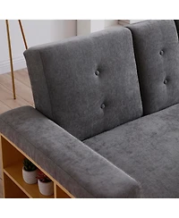 Clihome Convertible Sleeper Sofa Couch,Multifunctional Double Folding Bed,Storage Ottoman and arm with box drawer,Beige