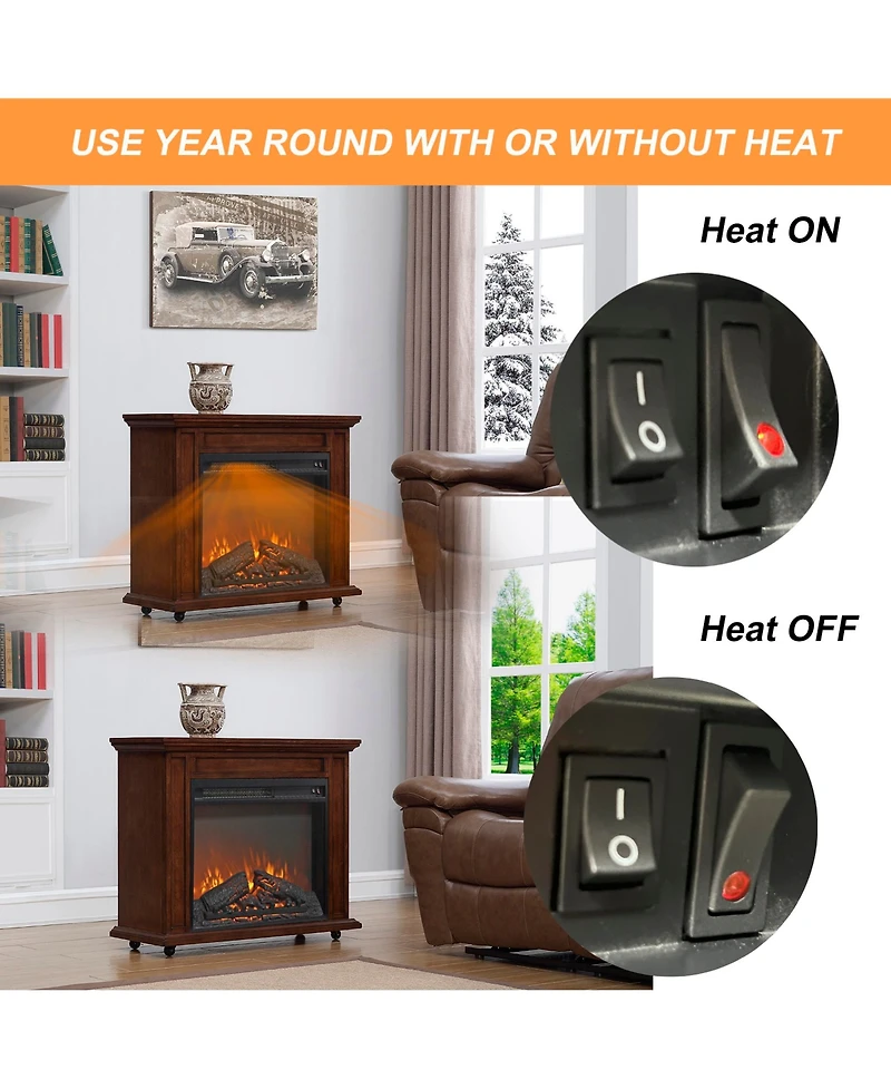 Clihome 23 inch Electric Fireplace Insert Heater with Log Set & Realistic Flame, Overheating Protection without Control