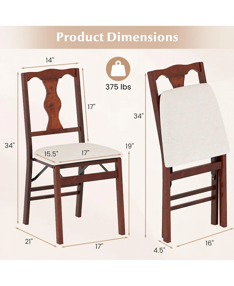 Gymax Set of 4 Folding Dining Chairs w/Rubber Wood Frame Soft Padded Seat Cushion