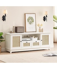gaomon Rattan Tv Stand for 65 inch Tv,Modern Console Table with Storage for Living Room
