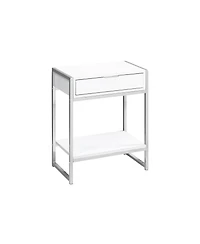 Lovmor Accent Table, Side, End, Nightstand, Lamp, Storage Drawer, Living Room, Bedroom, Glossy White Laminate, Chrome Metal, Contemporary, Modern