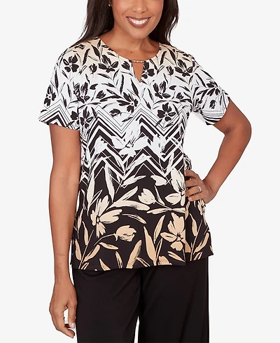 Alfred Dunner Petite Chevron Floral Ombre Print Top