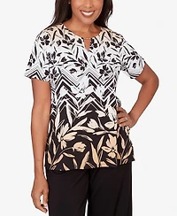 Alfred Dunner Petite Chevron Floral Ombre Print Top