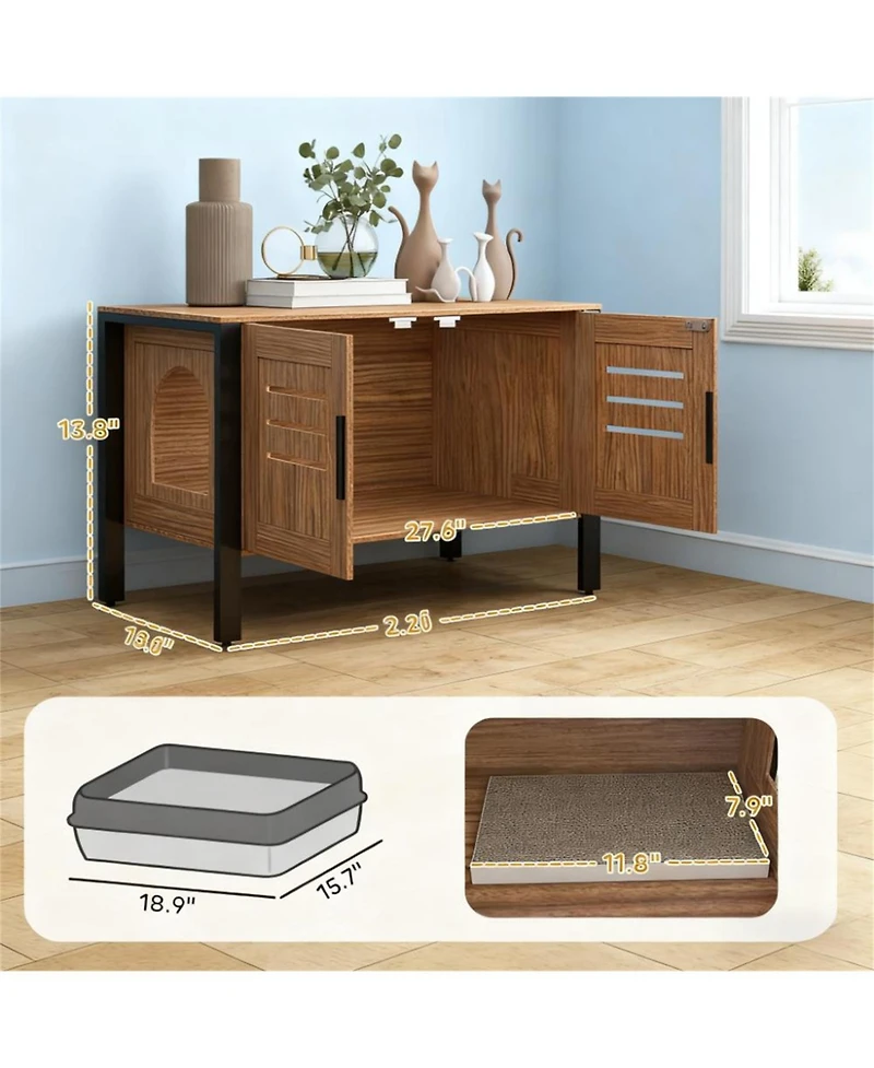 Aostirmotor Cat Litter Box Enclosure with Tall Legs in Brown