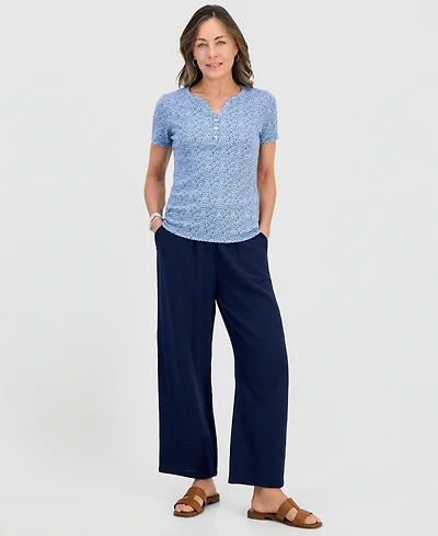 Style & Co Petite Cotton Gauze Wide-Leg Pull-On Pants, Macy's Exclusive