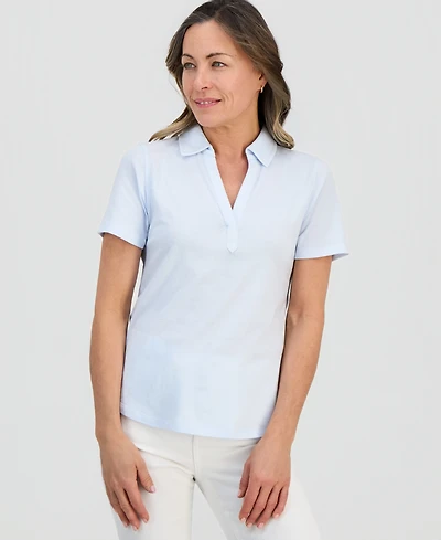 Style & Co Petite Striped Short-Sleeve Polo Shirt, Macy's Exclusive
