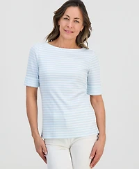 Style & Co Petite Striped Boat-Neck Elbow-Sleeve Top, Macy's Exclusive