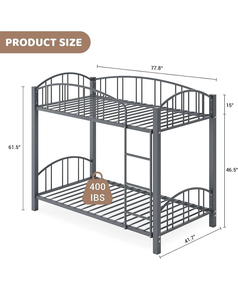 gaomon Metal Bunk Bed Heavy-Duty Steel Frame with Curved Guardrails & Safety Ladder, Compact Kids Bed, No Box Spring