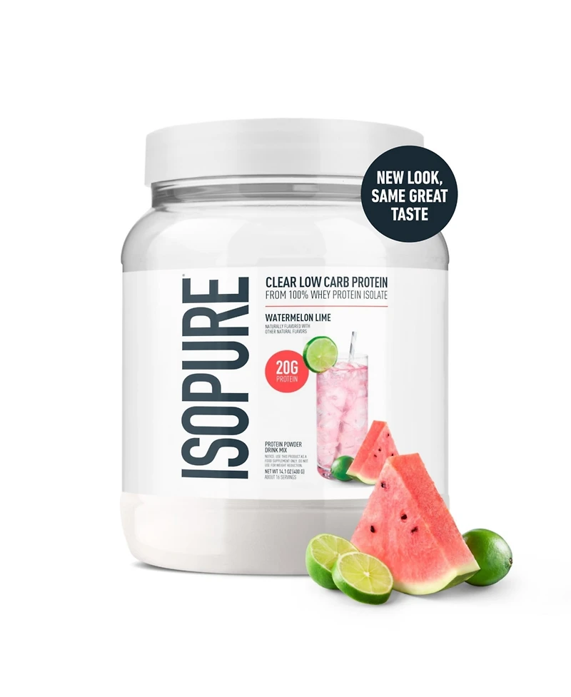 Isopure Clear Low Carb 100% Whey Protein Isolate Powder, Watermelon Lime, 20g Protein, About 16 Servings