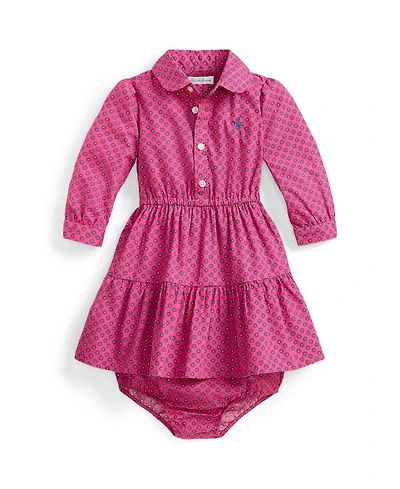 Polo Ralph Lauren Baby Girls' Floral Printed Dress & Diaper Cover, 2-Piece Set