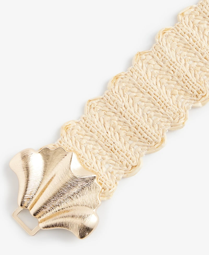 I.n.c. International Concepts Abstract Shell Buckle Stretch Straw Belt, Exclusively at Macy's