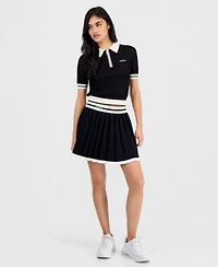 Guess Womens Gabry Cropped Collared Polo Sweater Gabry Pleated Sweater Mini Skirt