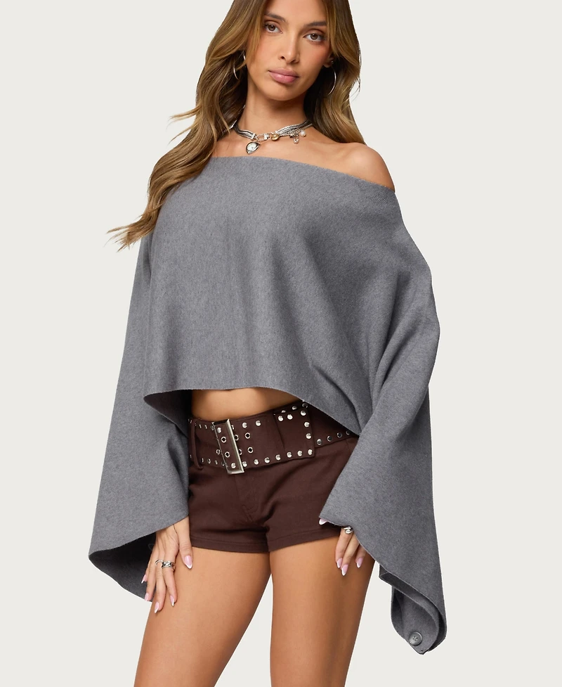 Edikted Women's Sharla Off Shoulder Poncho Sweater
