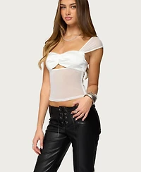 Edikted Women's Sheer Mesh & Satin Effect Cutout Top