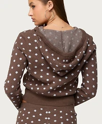 Edikted Women's Kenny Polka Dot Knit Zip Up Hooded Cardigan