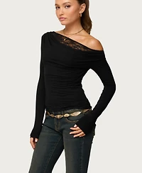 Edikted Women's Layered Lacey Off Shoulder Top