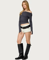 Edikted Women's Milane Ruched Off Shoulder Ribbed Top