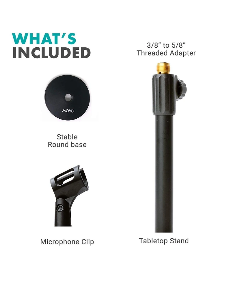 Movo Tmc-3 Adjustable Tabletop Mic Stand with Mic Clip