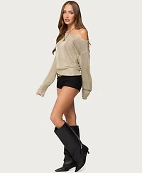 Edikted Women's Charlo Off Shoulder Shiny Knit Top