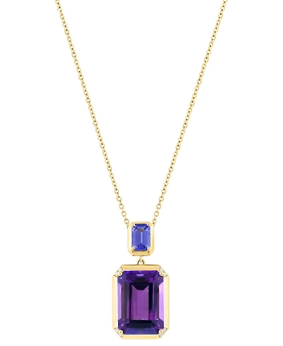 Effy Collection Diamond (0.004 ct. t.w.), Amethyst (5-1/2 ct. t.w.) & Tanzanite (1/2 ct. t.w.) Pendant Necklace in 14k Gold Over Silver