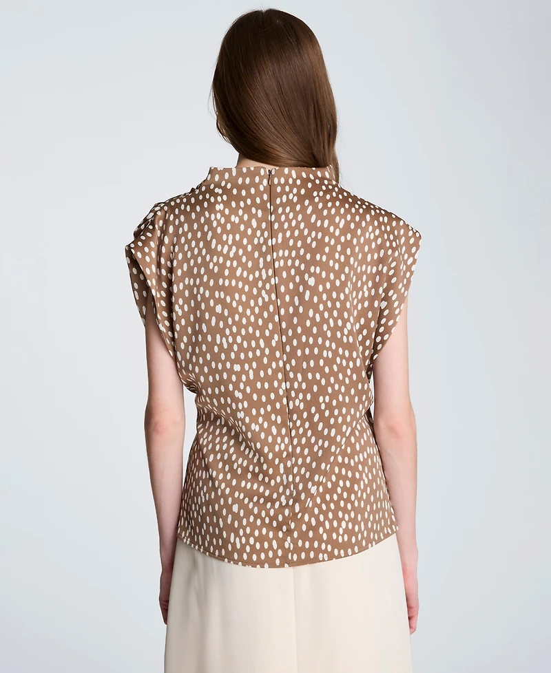 Kenneth Cole Women's Satin Dot Belted Drape Cowl Neck Top