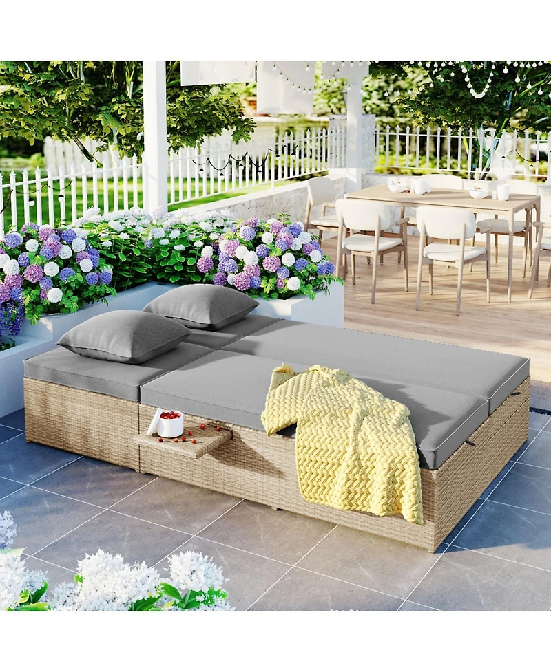 Streamdale Furniture Gray Wicker Rattan Double Sunbed Recliners for 2